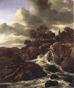 Jacob van Ruisdael A Waterfall with Rocky Hilla and Trees Sweden oil painting artist